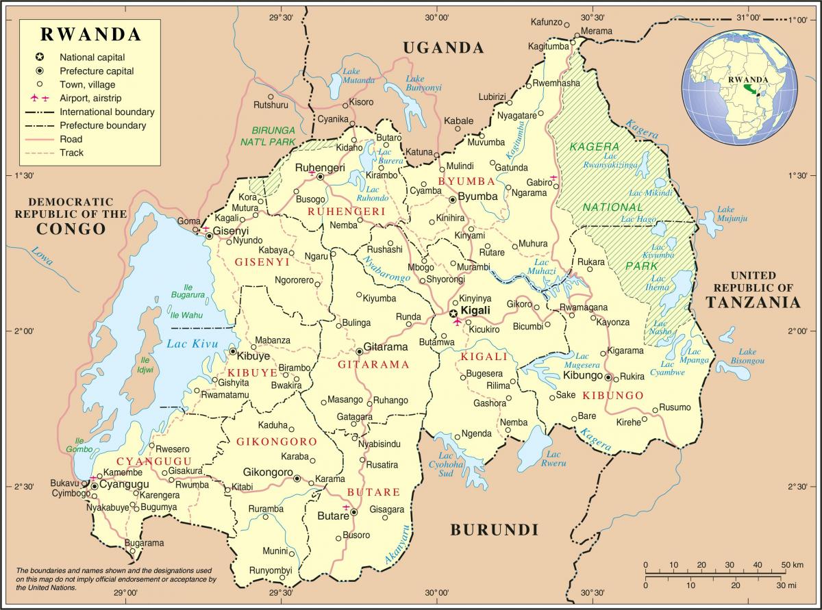mapa de mapa administrativo de Ruanda