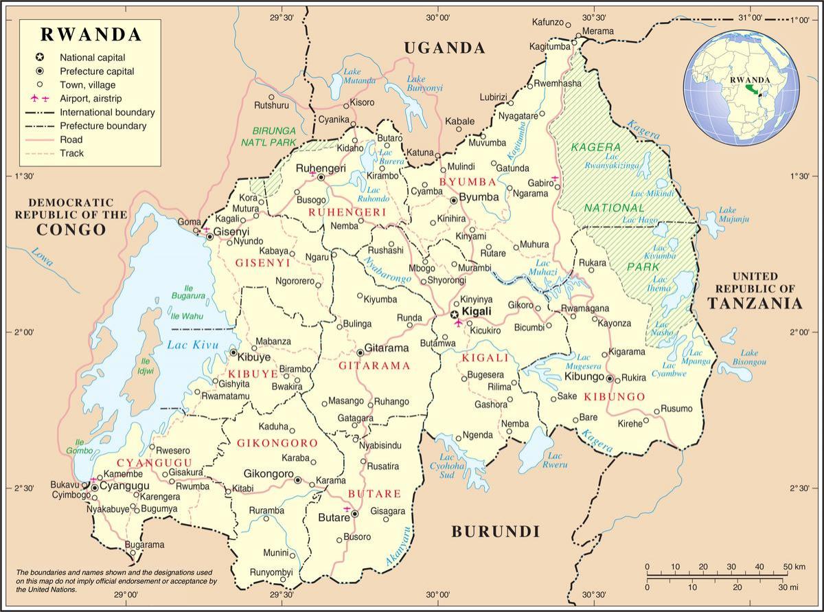 mapa de mapa de Ruanda países de su entorno