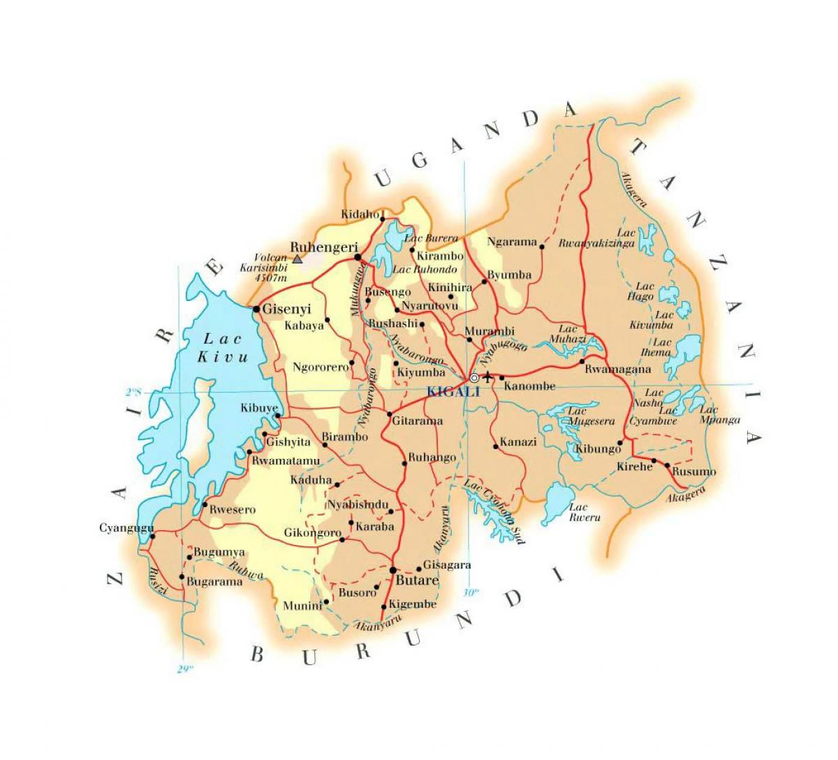 mapa de Ruanda carretera