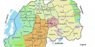 Mapa de Ruanda con los distritos y sectores
