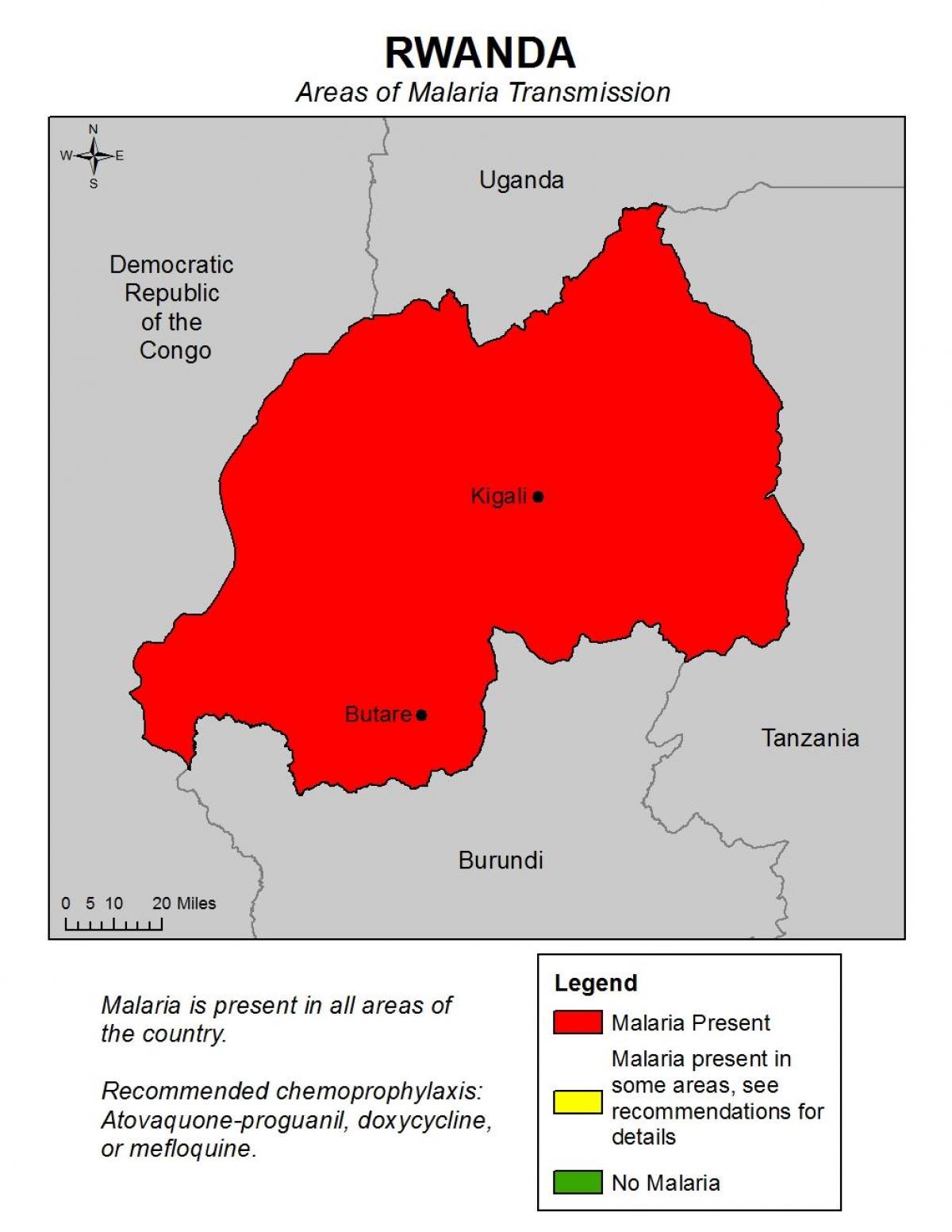 mapa de Ruanda malaria